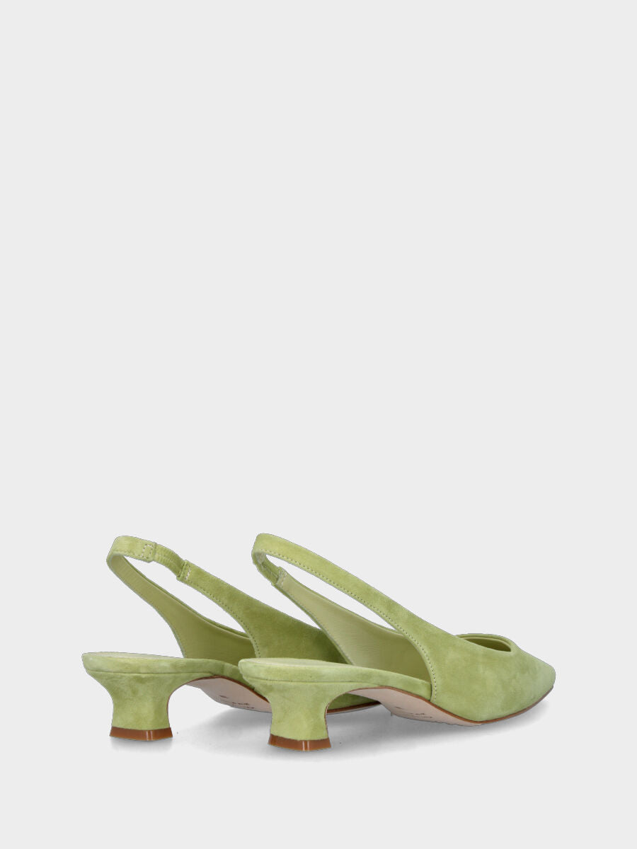 Décolleté slingback verde acid in pelle con scollo quadrato