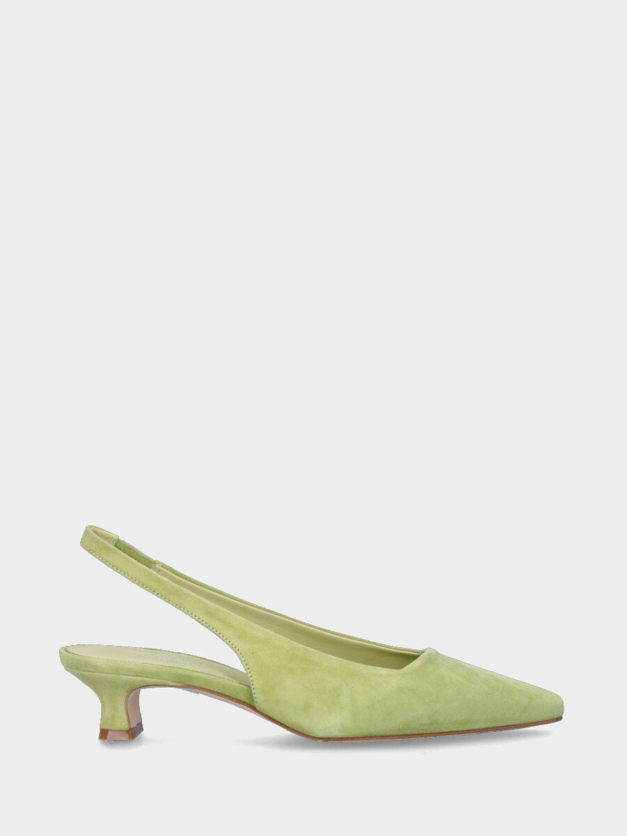 Décolleté slingback verde acid in pelle con scollo quadrato