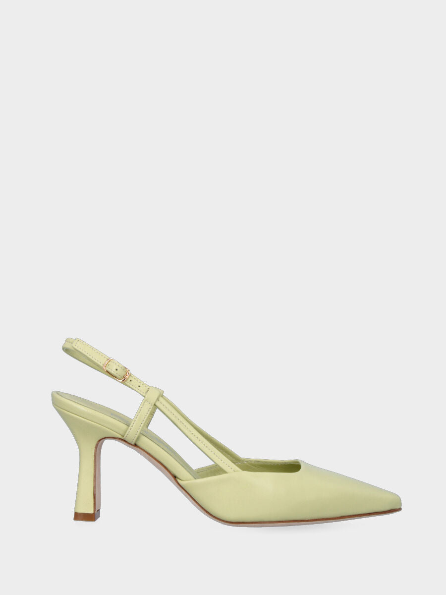 Escarpins slingback verts acide en cuir avec décolleté carré