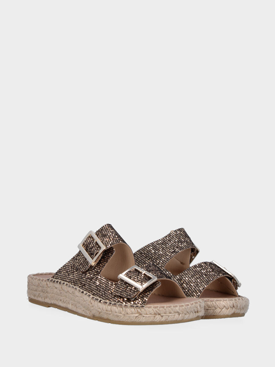 Espadrillas marrone in glitter a fasce con fibbie
