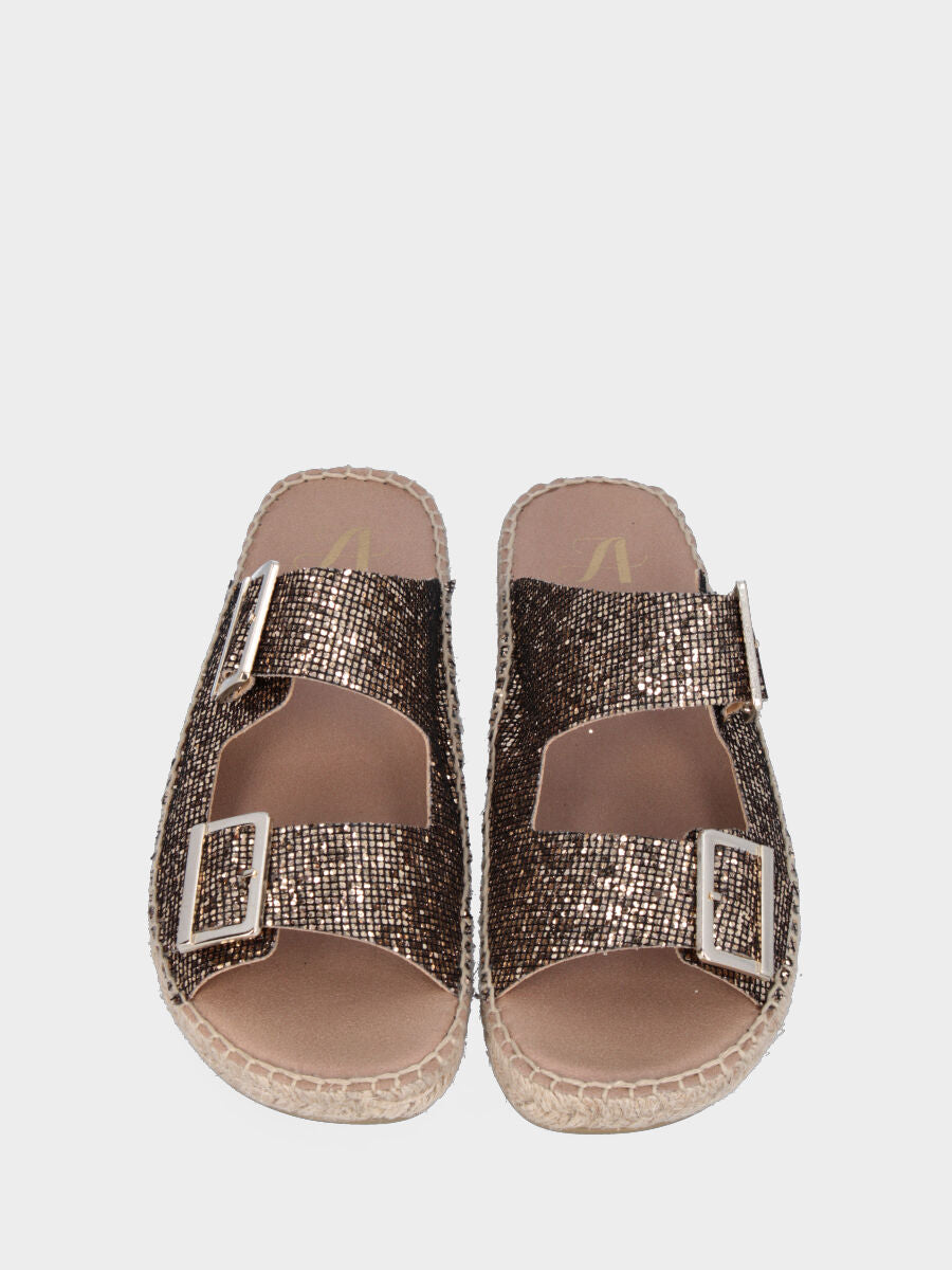 Espadrillas marrone in glitter a fasce con fibbie