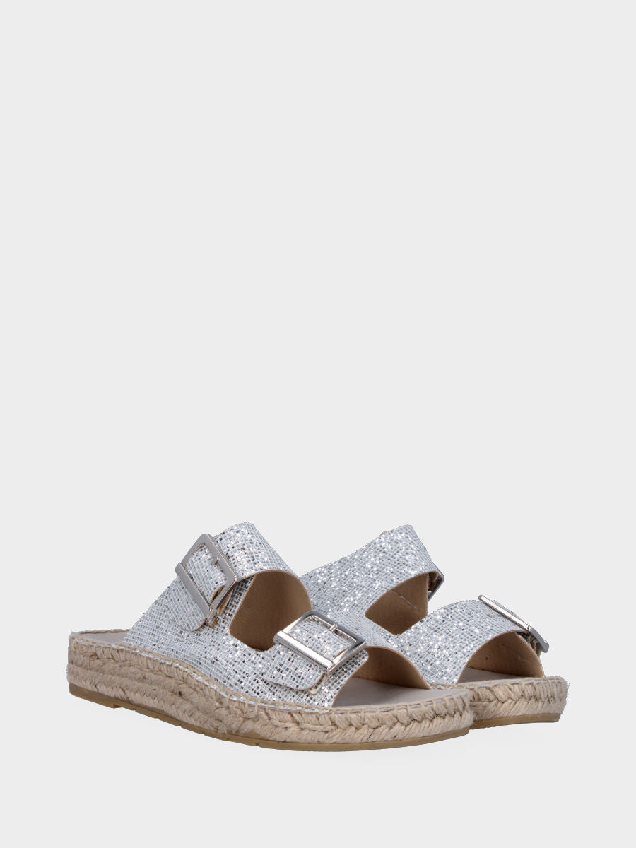 Espadrillas argento in glitter a fasce con fibbie