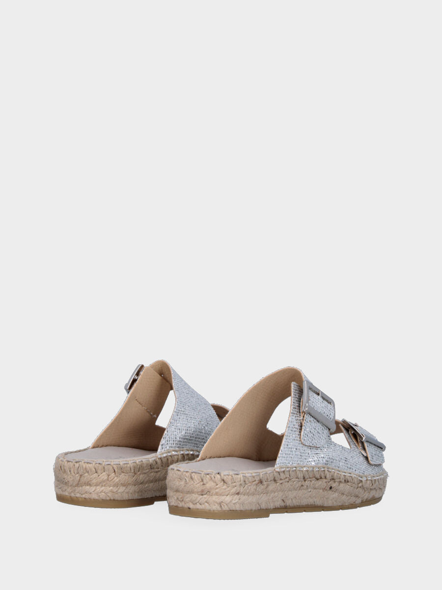 Espadrillas argento in glitter a fasce con fibbie