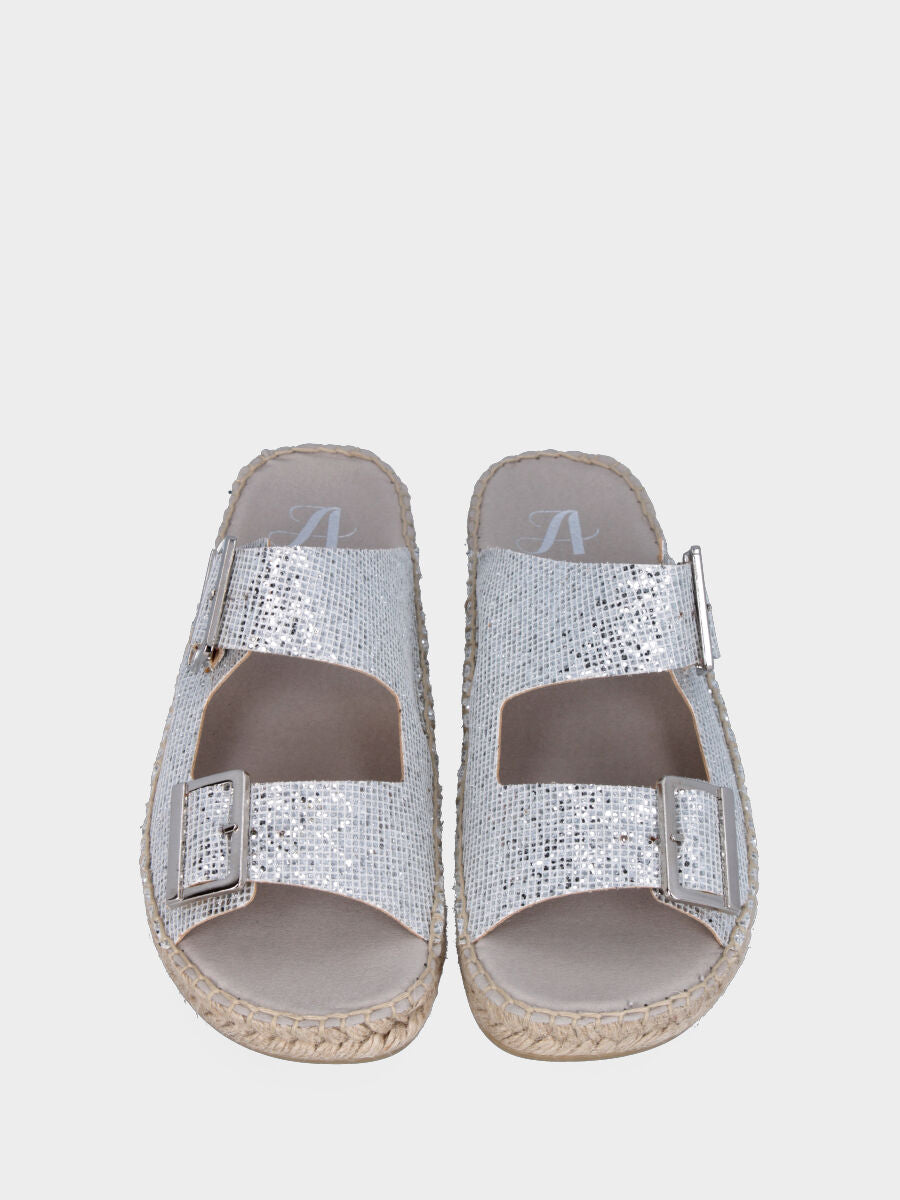 Espadrillas argento in glitter a fasce con fibbie