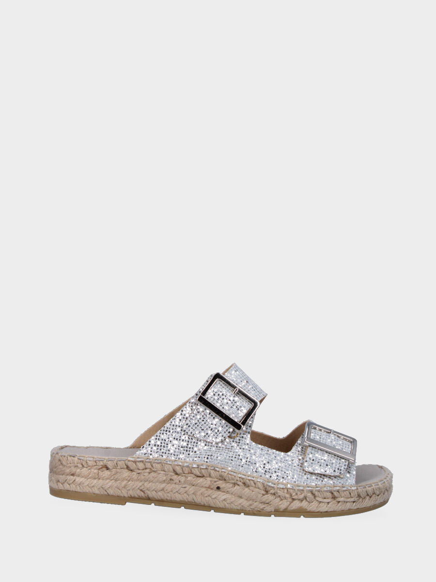 Espadrillas argento in glitter a fasce con fibbie