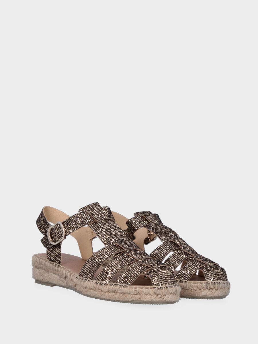 Espadrillas marrone in glitter con fascette intrecciate