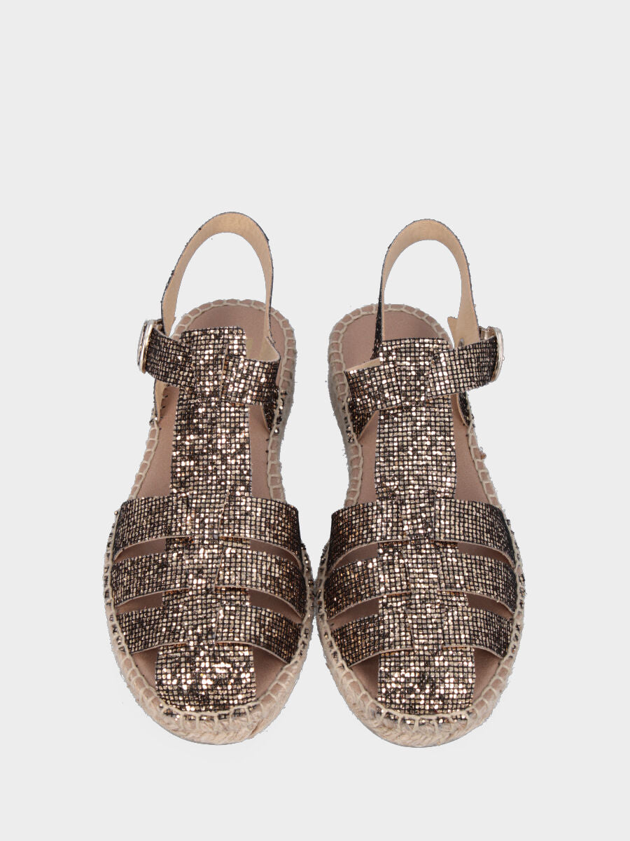 Espadrillas marrone in glitter con fascette intrecciate