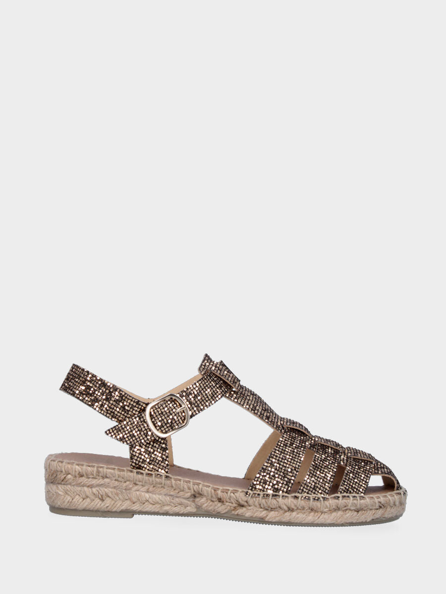 Espadrillas marrone in glitter con fascette intrecciate