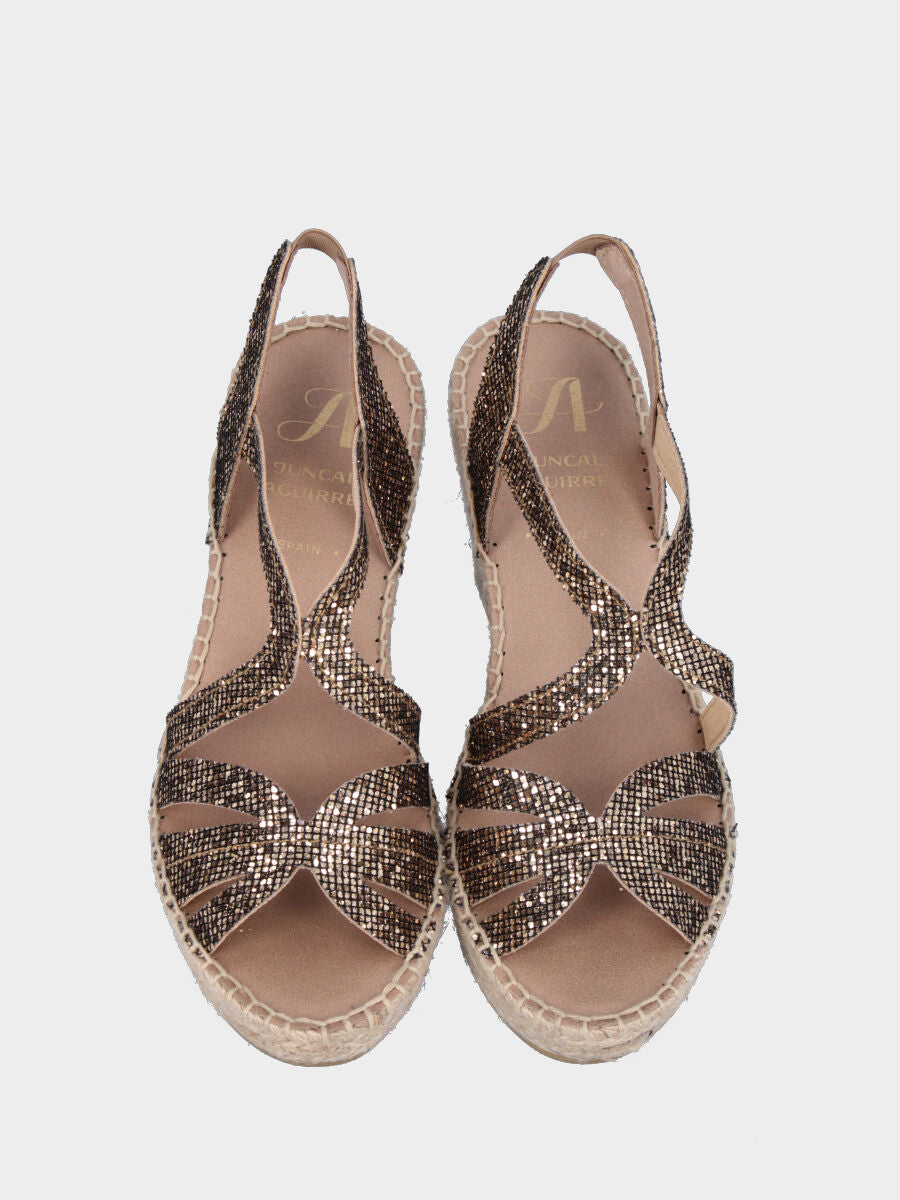Sandalo marrone in glitter con fasce