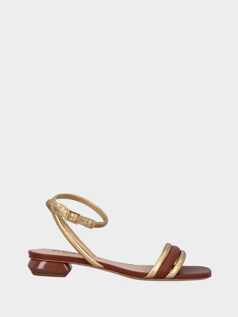 Sandalo bicolore in pelle con listini tubolari