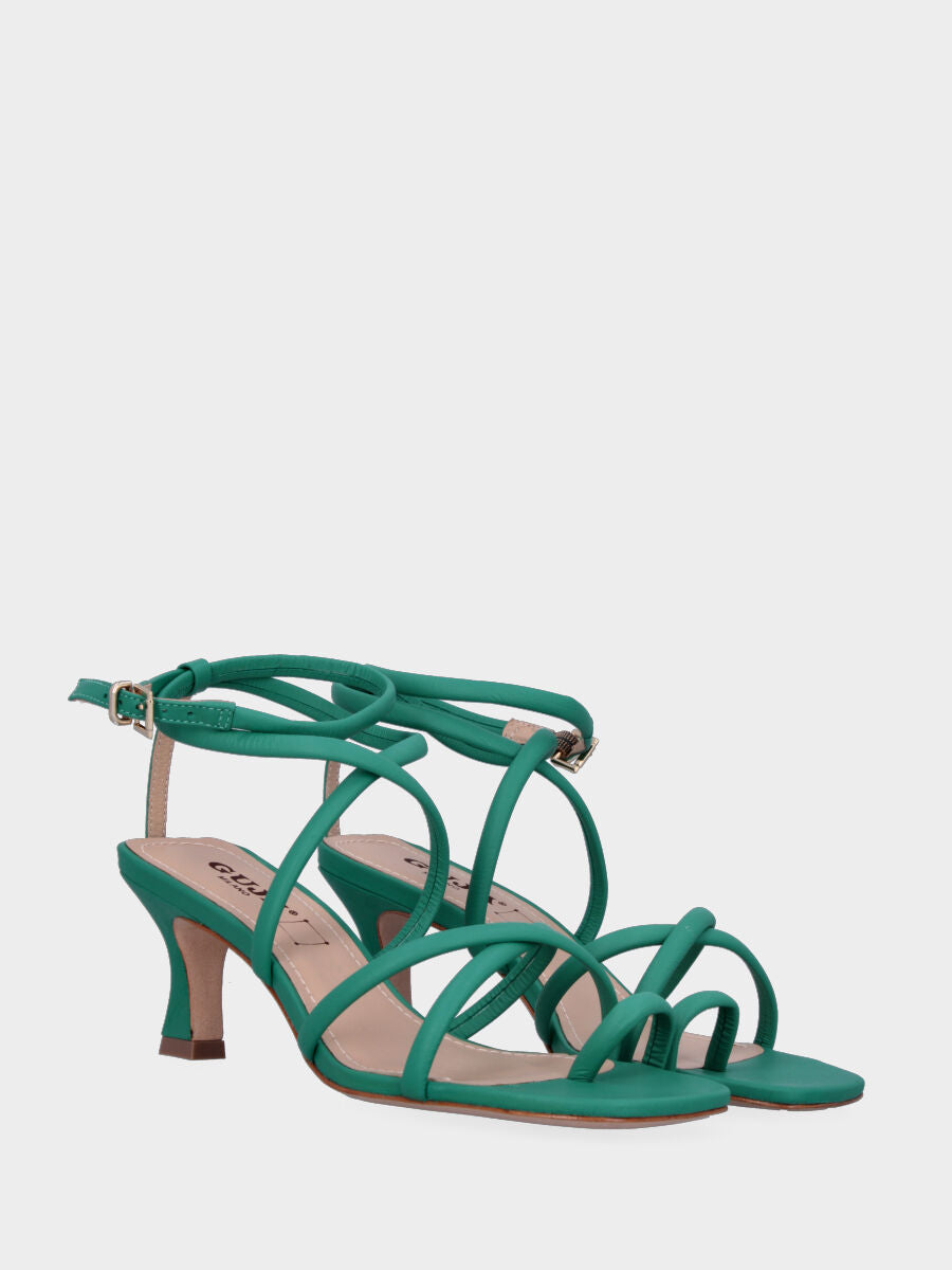 Sandalo verde in pelle con listini tubolari incrociati
