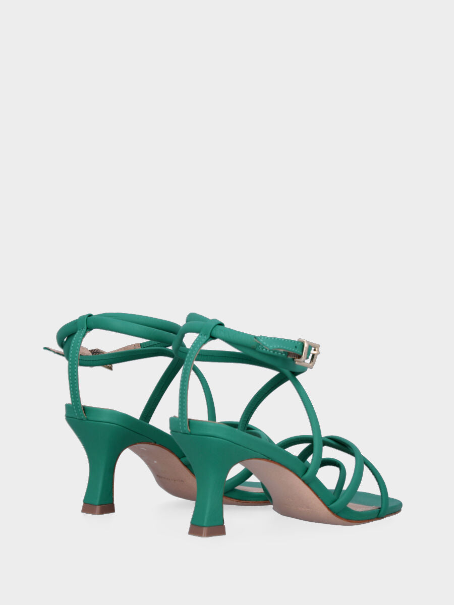 Sandalo verde in pelle con listini tubolari incrociati