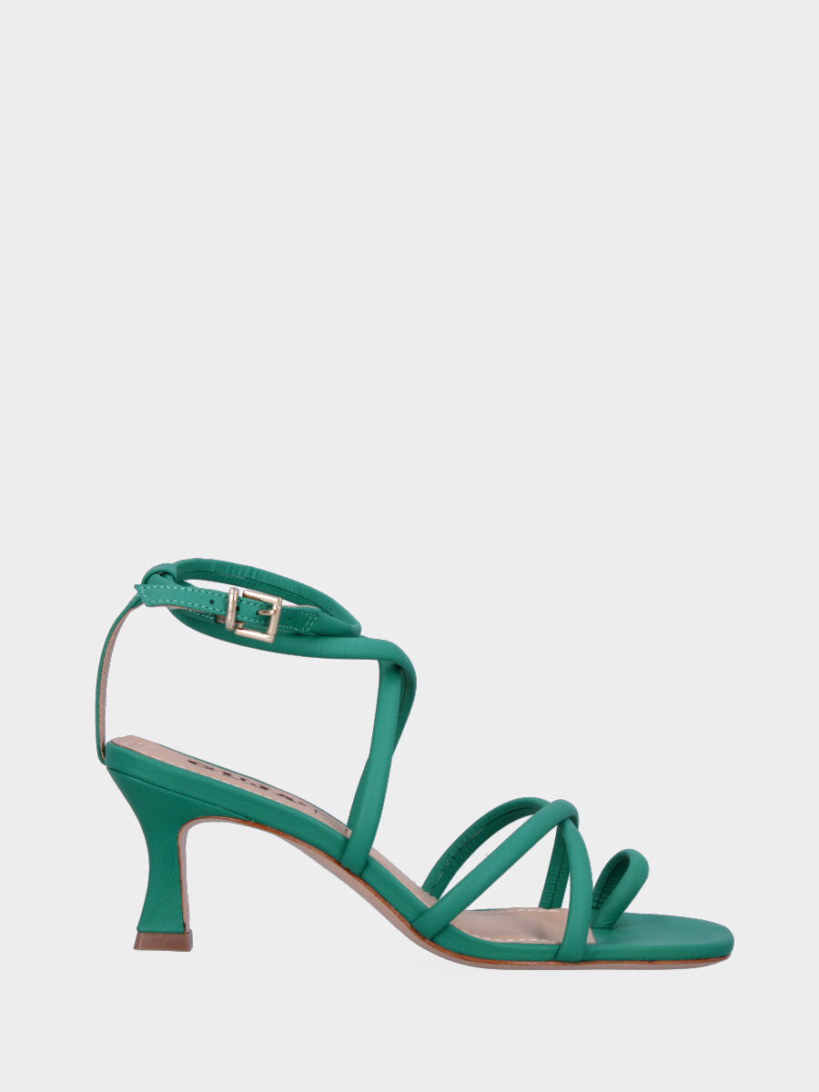 Sandalo verde in pelle con listini tubolari incrociati