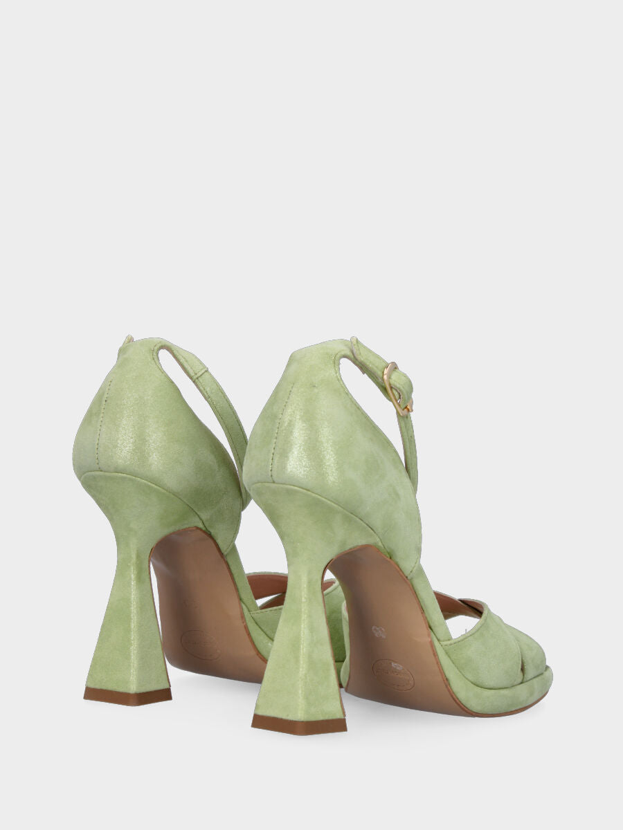 Sandale verte en cuir pailleté à brides croisées