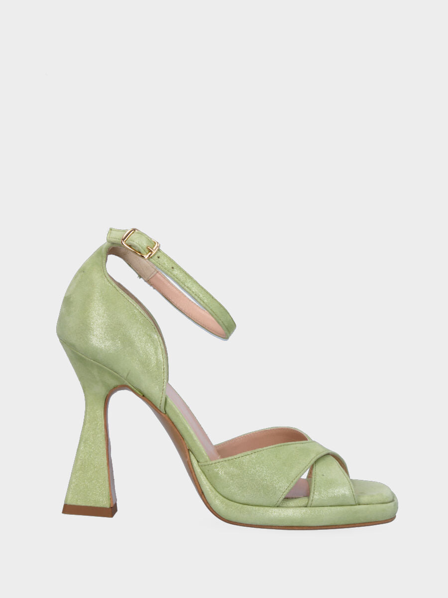 Sandalo verde in pelle glitterata a fasce incrociate