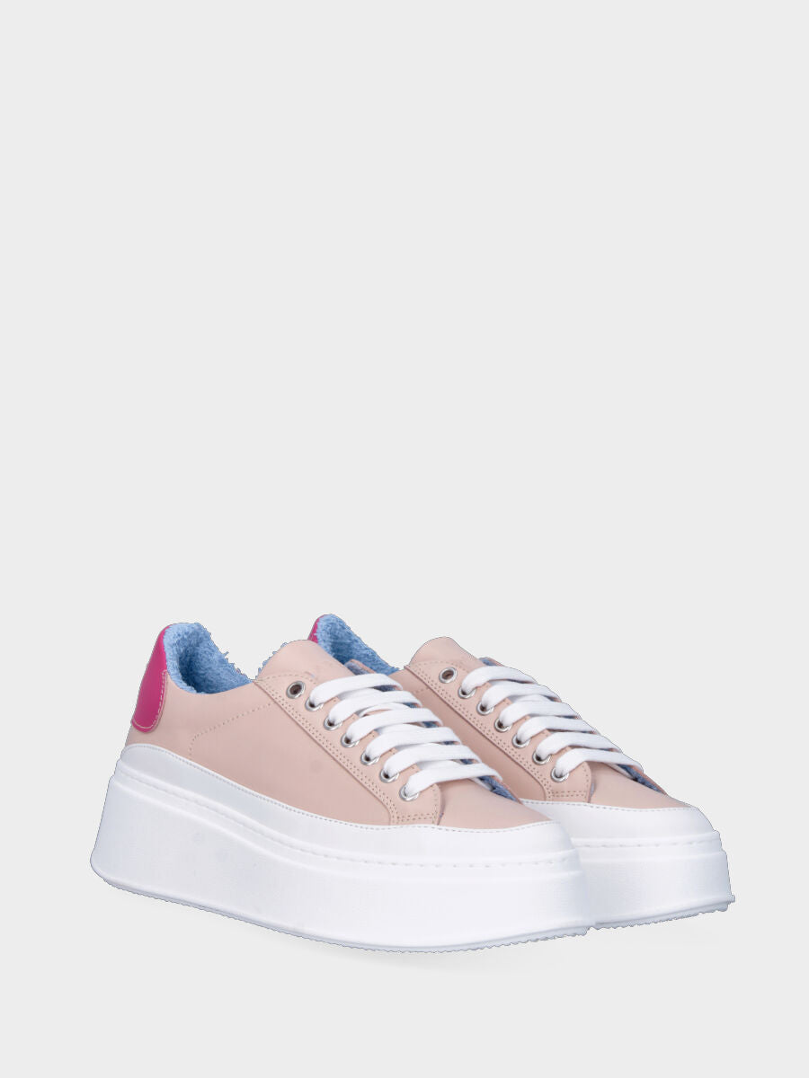 Sneakers beige in pelle con suola platform