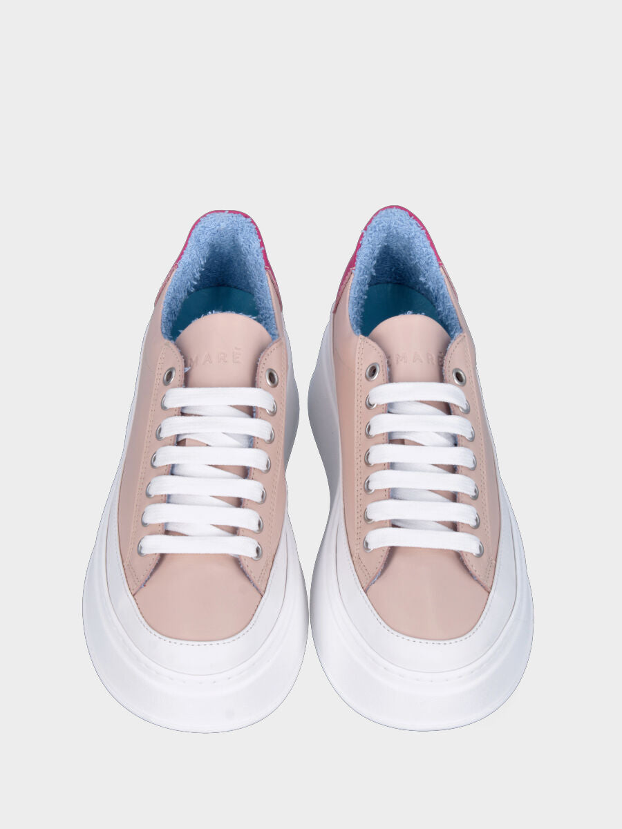 Sneakers beige in pelle con suola platform
