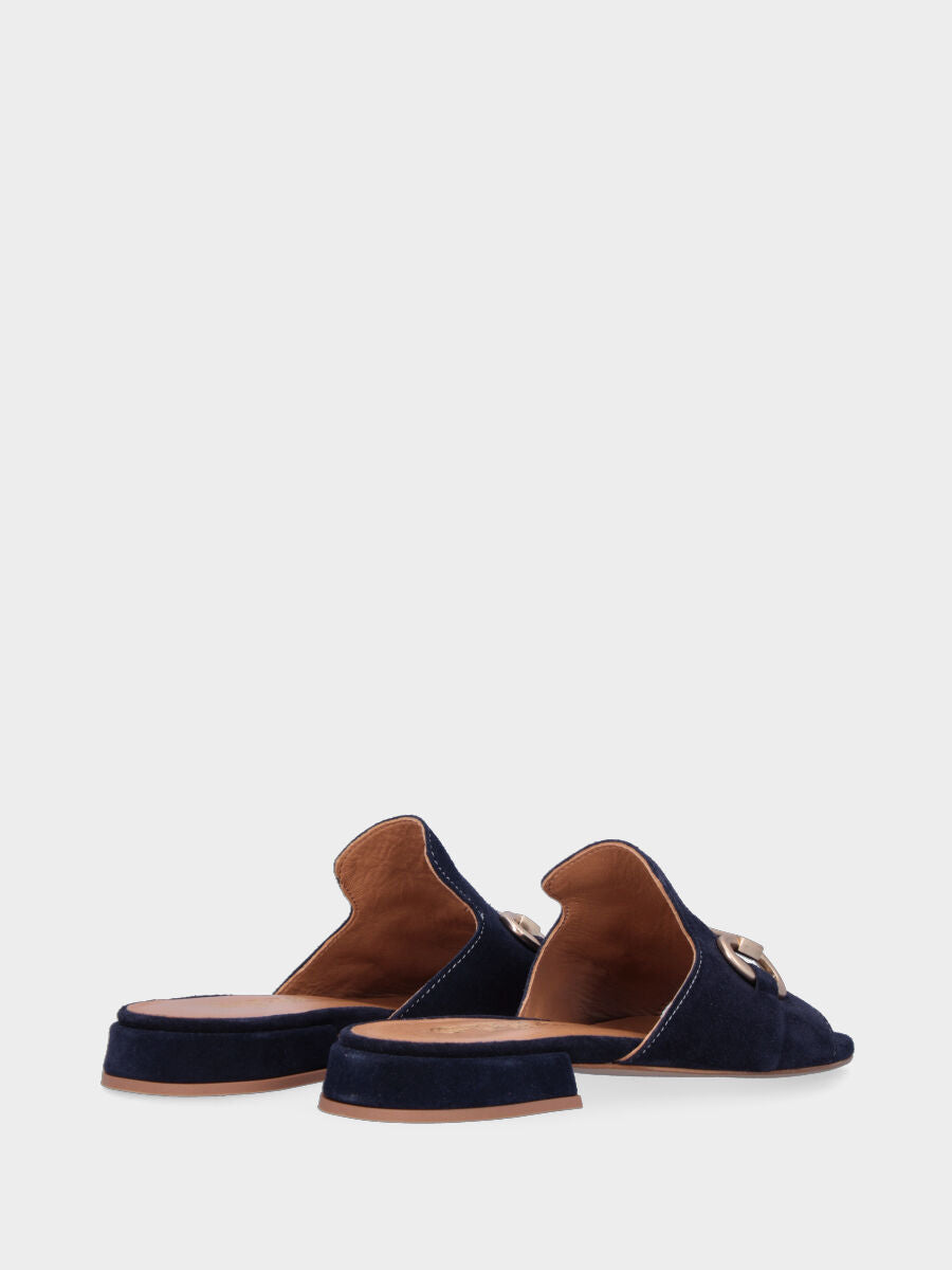 Ciabattina bleue en cuir avec pince métallique