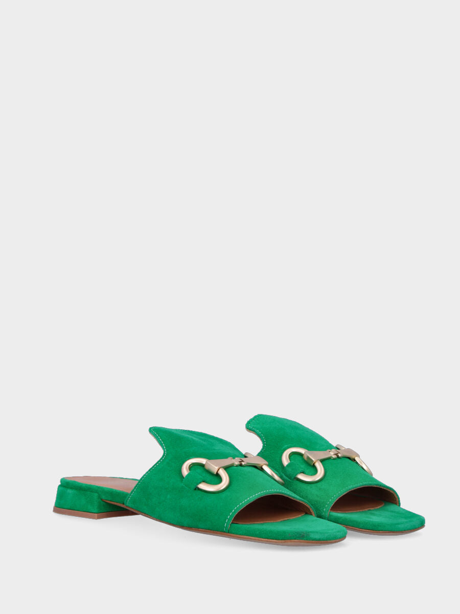 Green leather slipper with metal buckle