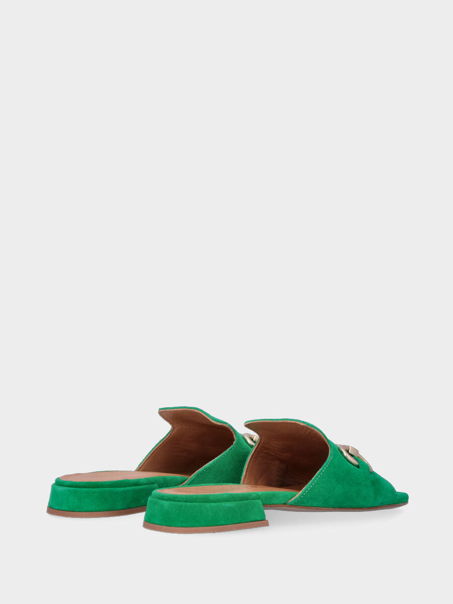 Green leather slipper with metal buckle