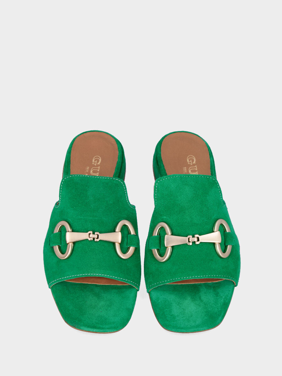 Green leather slipper with metal buckle