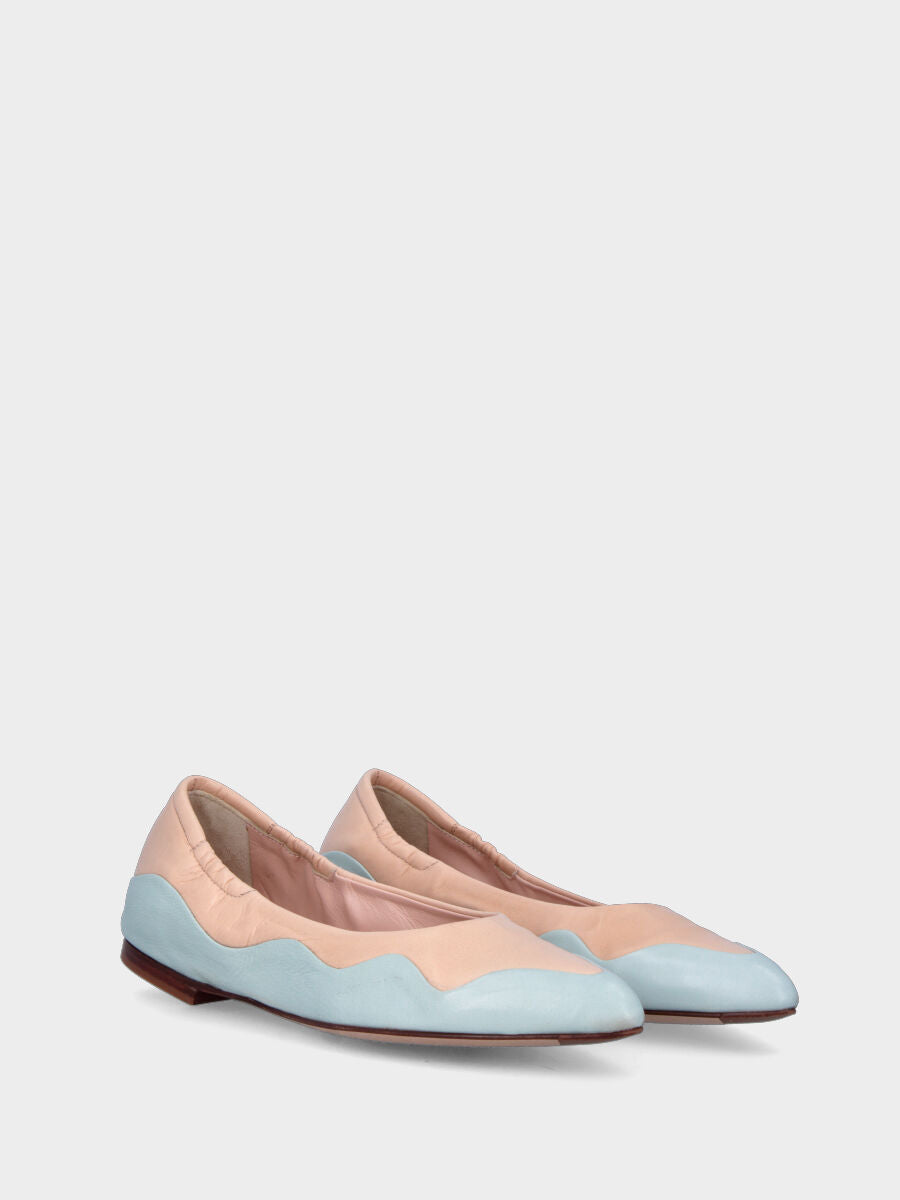 Ballerina bicolore in pelle con motivo ondulato