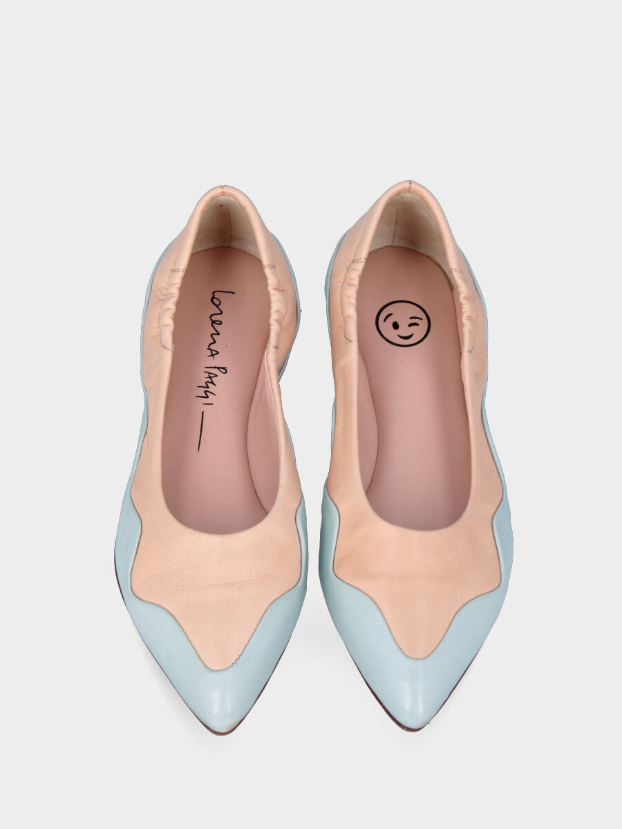 Ballerina bicolore in pelle con motivo ondulato