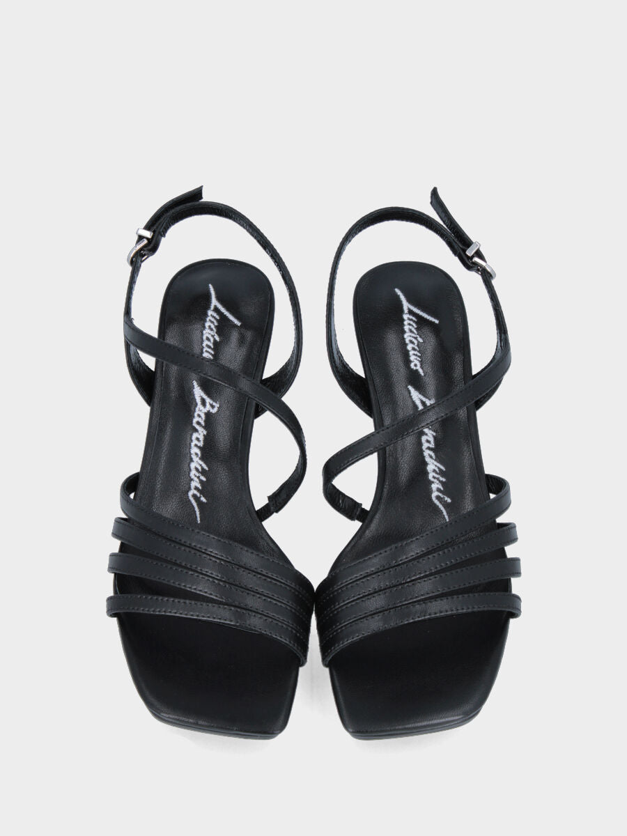 Sandalo nero in pelle con fascette