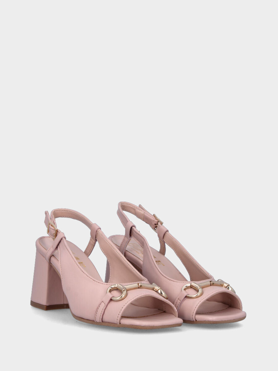 Nude leather slingback sandal with buckle and open toe