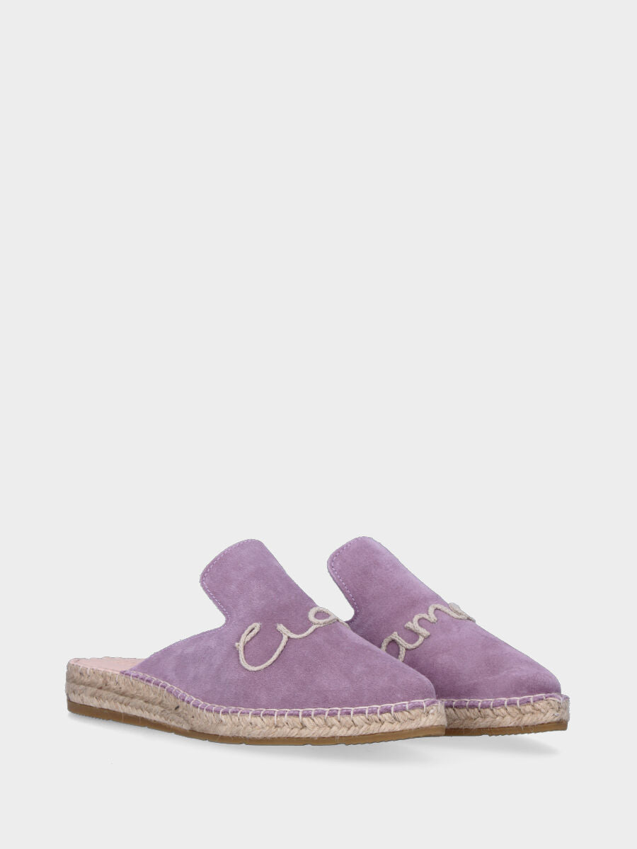 Sabot lilla in pelle con ricamo "Ciao Amore"