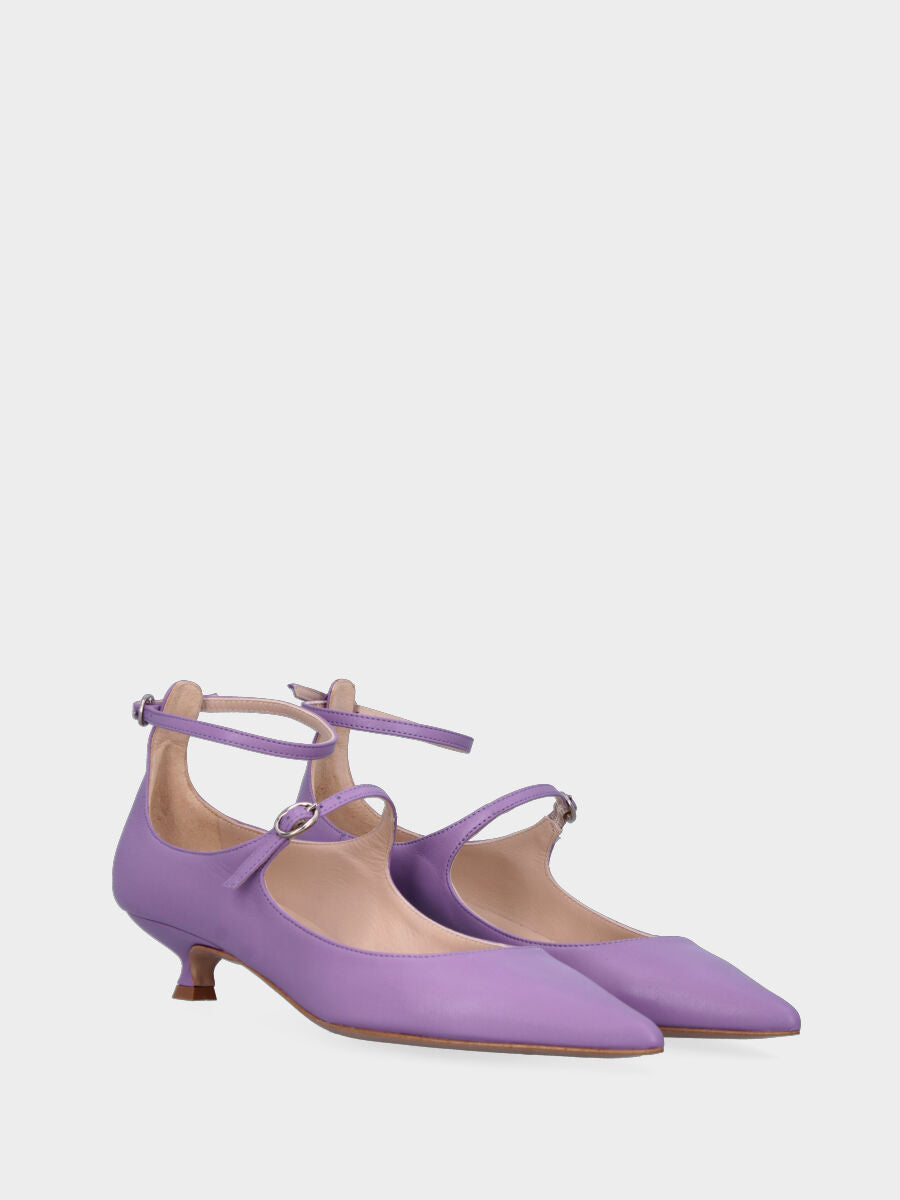Décolleté lilla in pelle con doppio cinturino