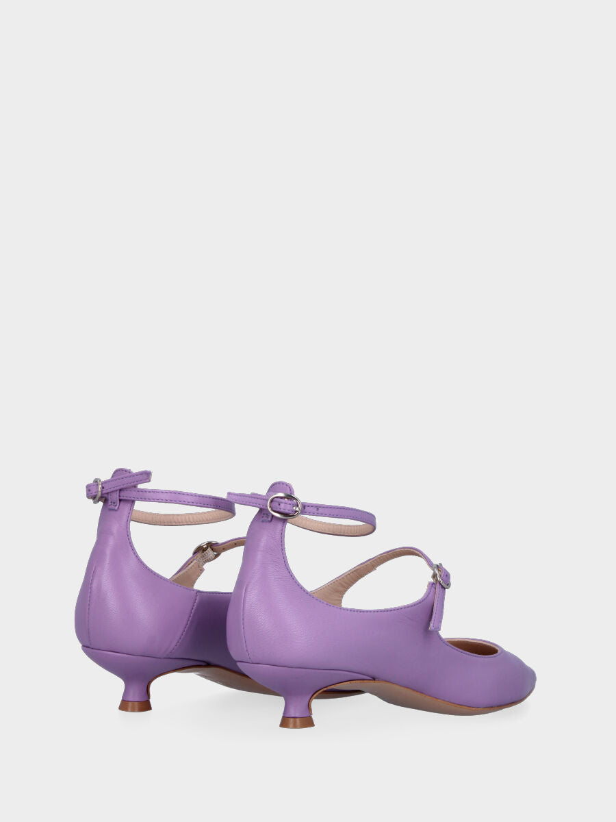 Décolleté lilla in pelle con doppio cinturino