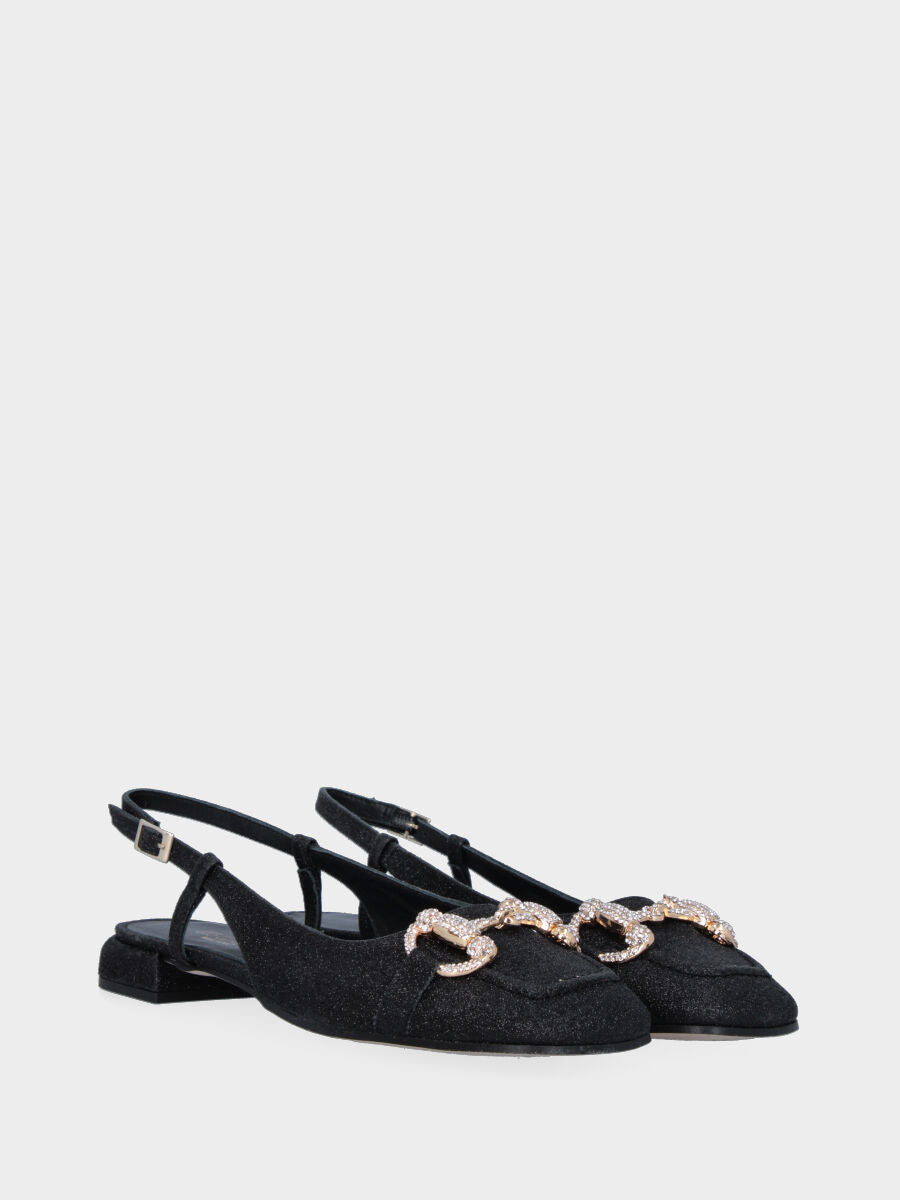 Schwarze Pumps Slingback aus Lurex mit Glitzereffekt
