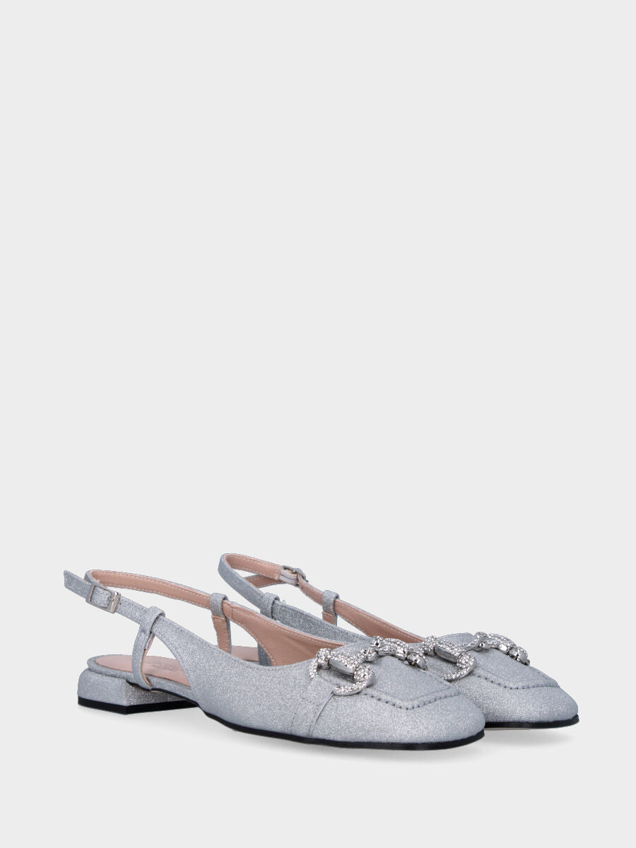 Décolleté slingback platino in lurex effetto glitter