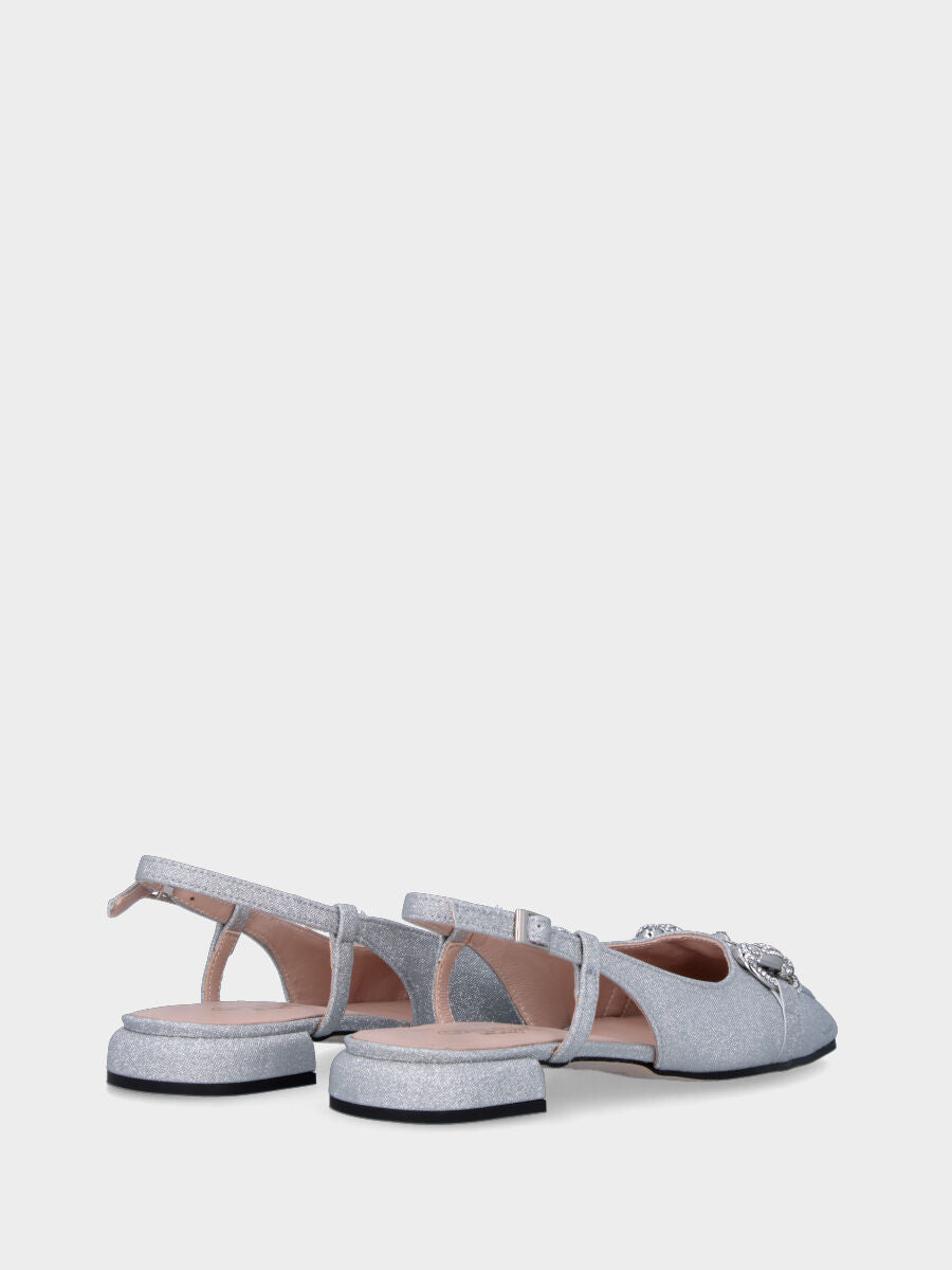 Décolleté slingback platino in lurex effetto glitter