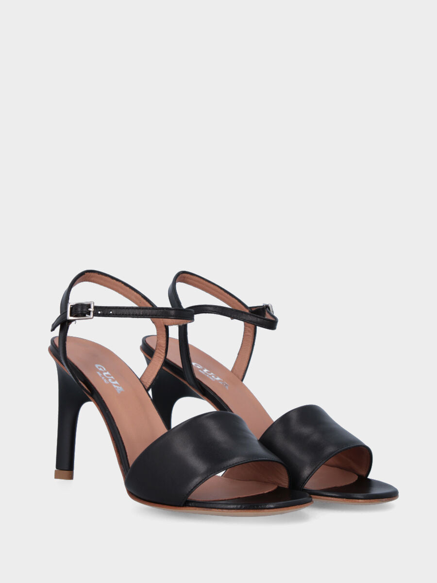 Sandalo con tacco nero in pelle con fascia