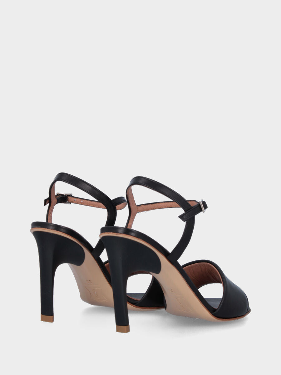 Sandalo con tacco nero in pelle con fascia