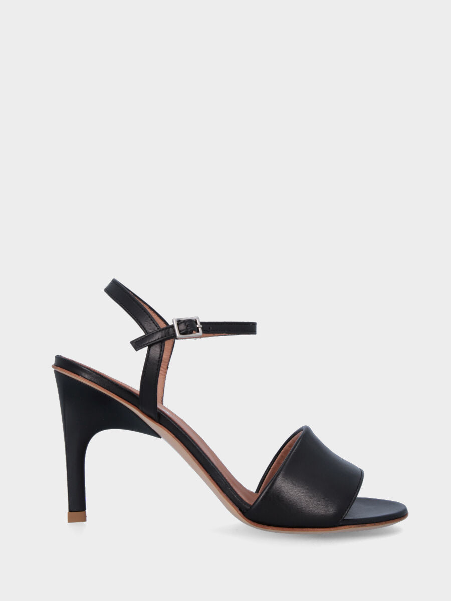 Sandalo con tacco nero in pelle con fascia