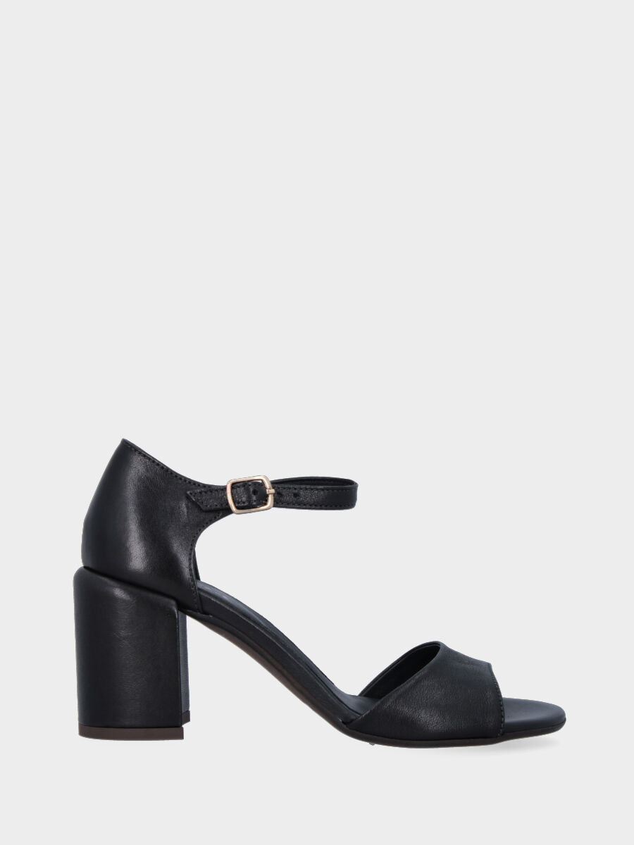 Sandalo nero in pelle con fascia