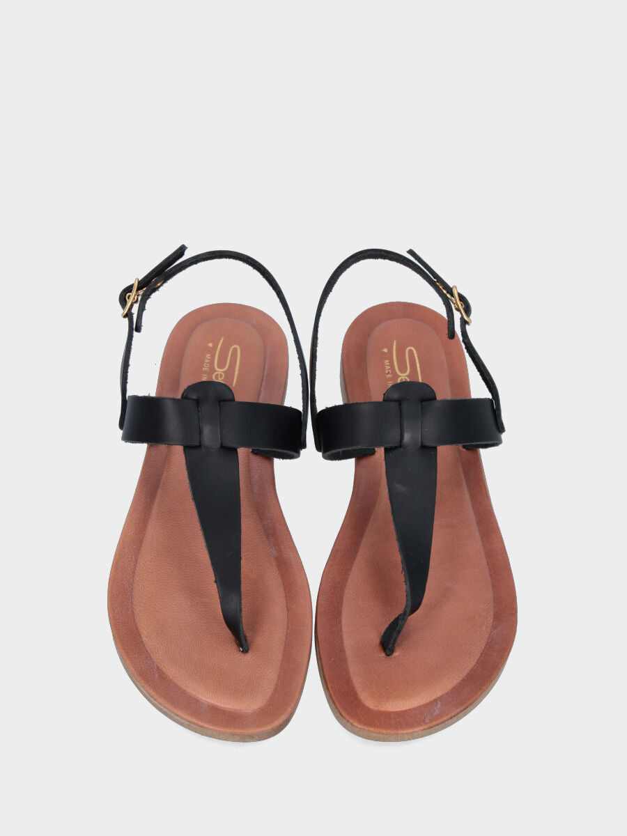 Sandalo ad infradito nero in pelle