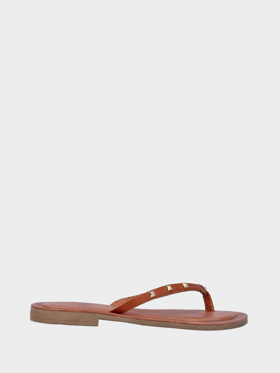Brown leather slipper with studs