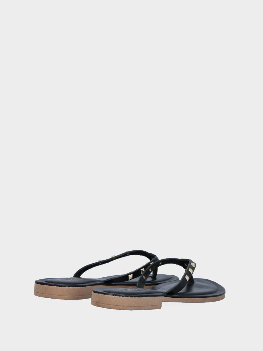 Black leather slipper with studs