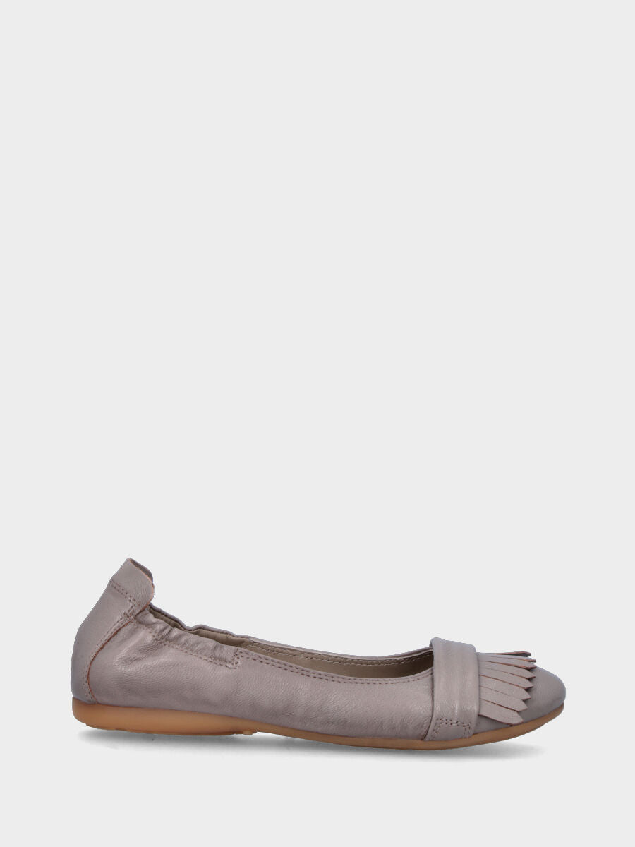 Graue Ballerina aus Leder mit Fransen