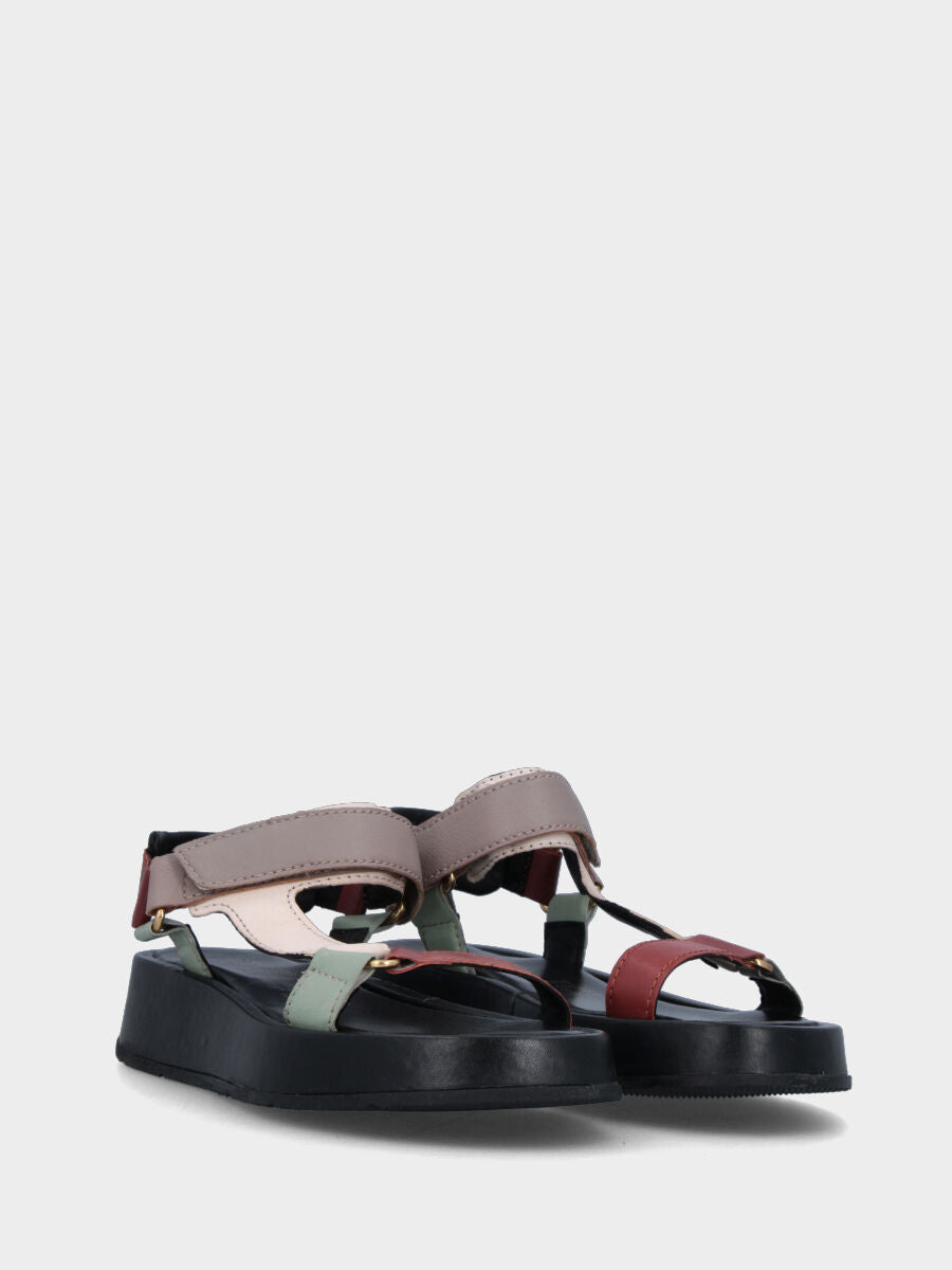 Sandalo multicolor in pelle con cinturini