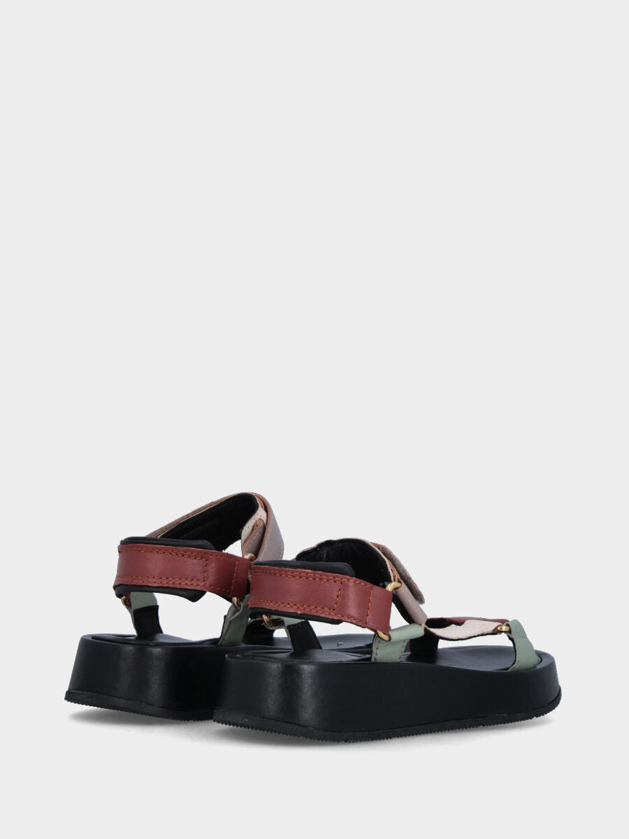 Sandalo multicolor in pelle con cinturini