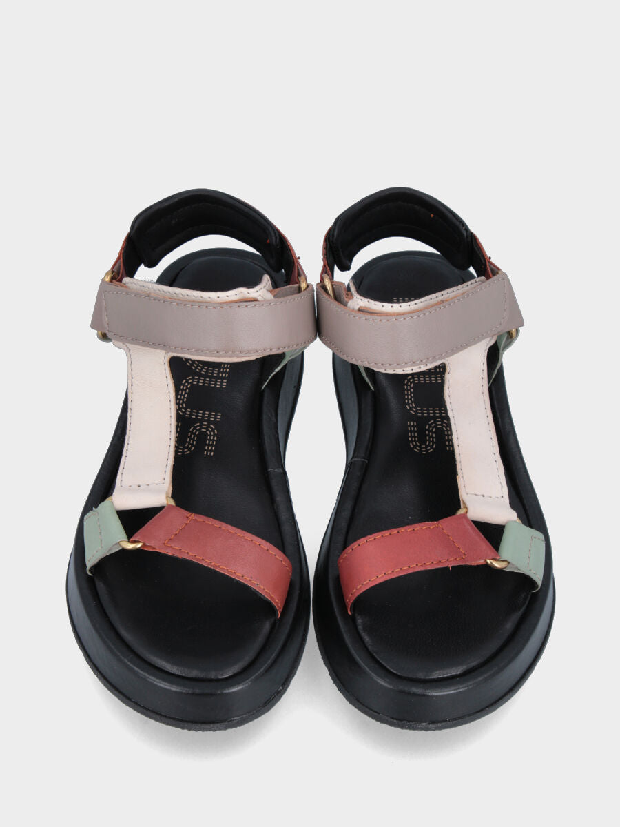 Sandalo multicolor in pelle con cinturini