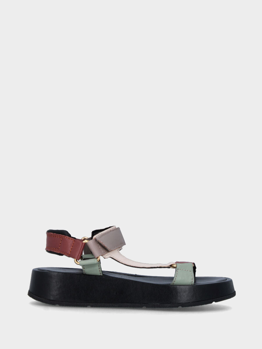 Sandalo multicolor in pelle con cinturini
