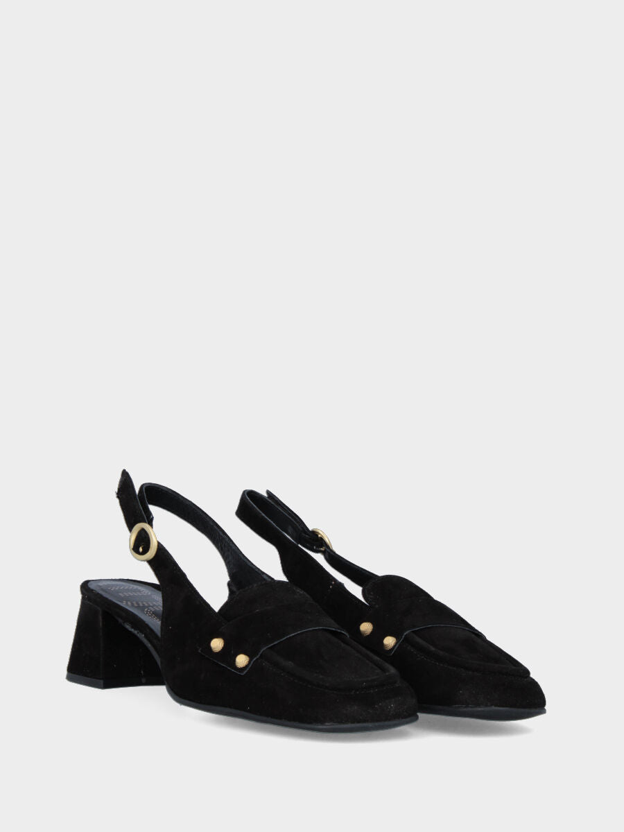 Mocassino a chanel in pelle nera con borchiette decorative