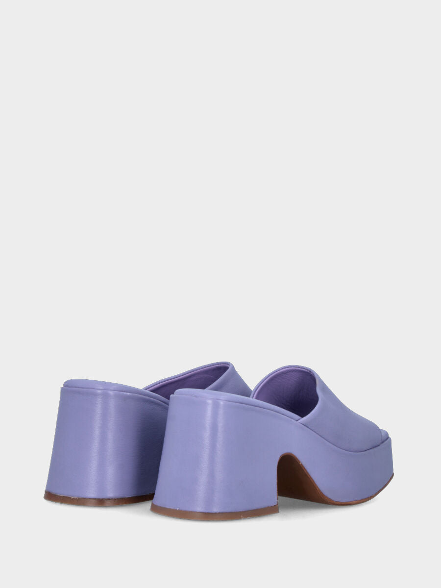 Ciabattina lilla in pelle con zeppa