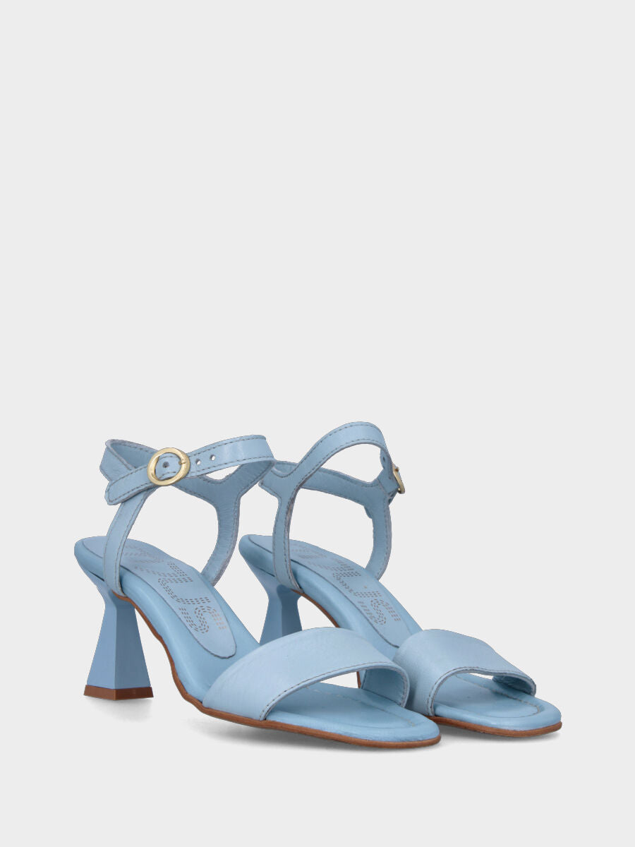 Sandalo celeste in pelle con fascetta